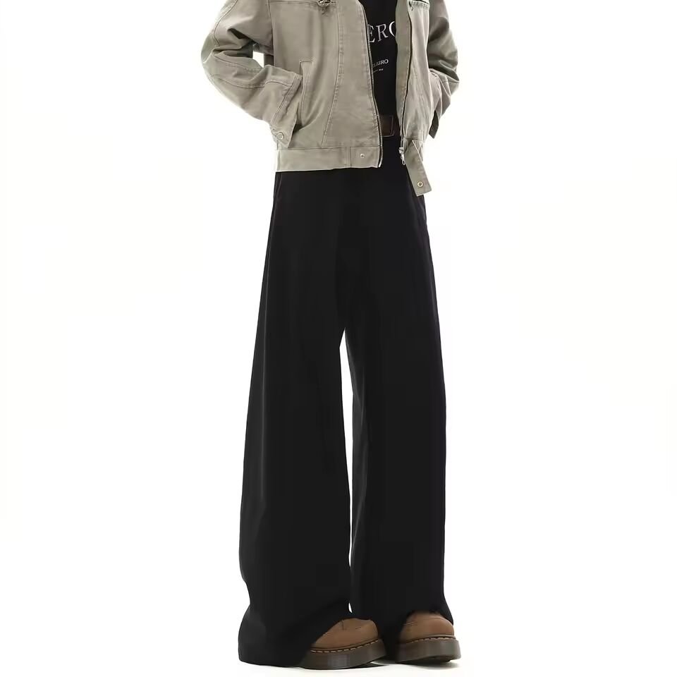 American Style Vintage Wide Leg Cargo Pants Men's Baggy Fashion High Street Overalls Coffee Streetwear Male Mopping Trousers