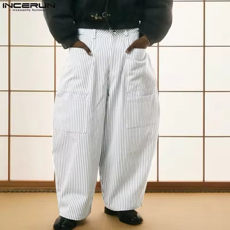 INCERUN Men Wide Leg Pants Button Joggers Oversize Pockets Casual Trousers Men Streetwear 2025 Fashion Loose Long Pants S-5XL