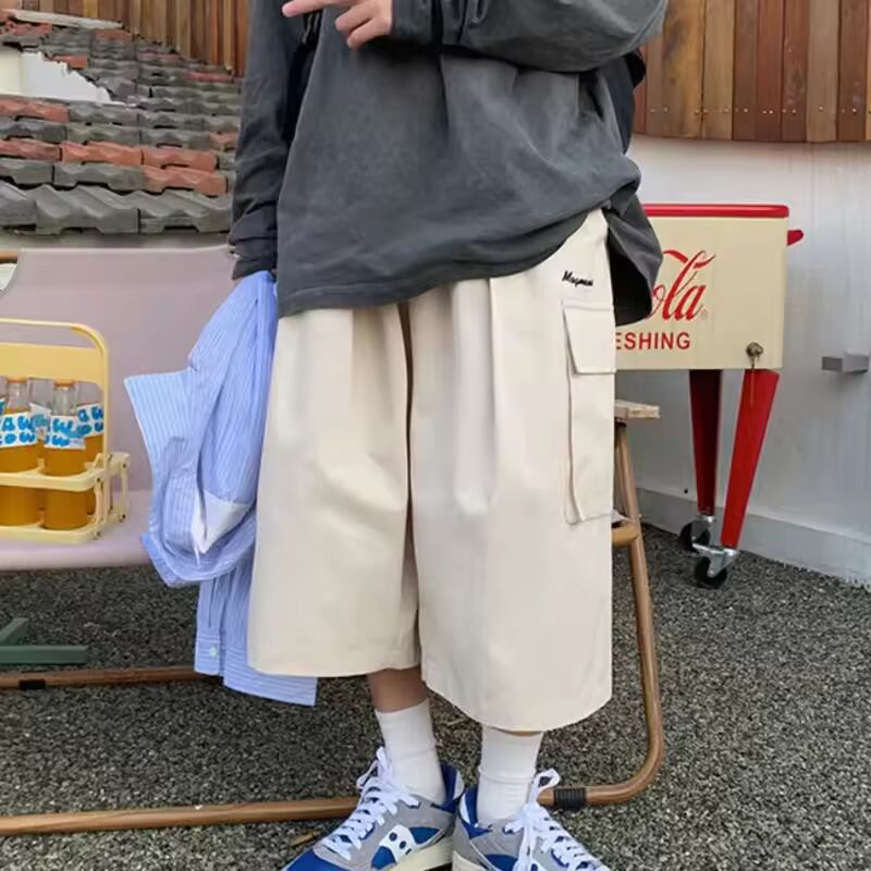 Bf Oversized Loose Streetwear Women Cropped Pants Japanese Hip Hop Pockets Cargo Wide Leg Trousers Retro Casual Straight Pants