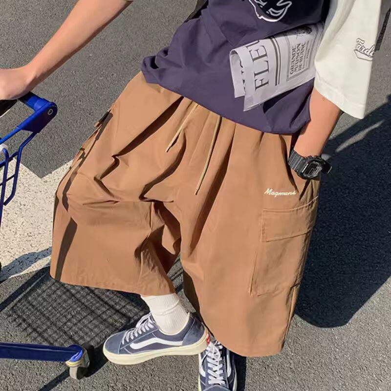 Bf Oversized Loose Streetwear Women Cropped Pants Japanese Hip Hop Pockets Cargo Wide Leg Trousers Retro Casual Straight Pants