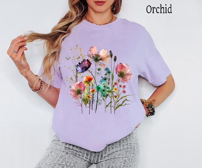 Comfort Colors Boho Cottagecore T shirt, Wildflowers T shirt, Vintage Pressed Flowers Shirt