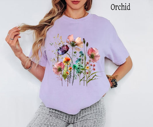 Comfort Colors Boho Cottagecore T shirt, Wildflowers T shirt, Vintage Pressed Flowers Shirt